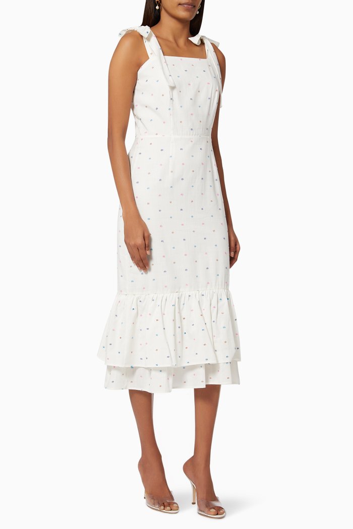 

Mia Rainbow Dress in Dotted Swiss Cotton, White