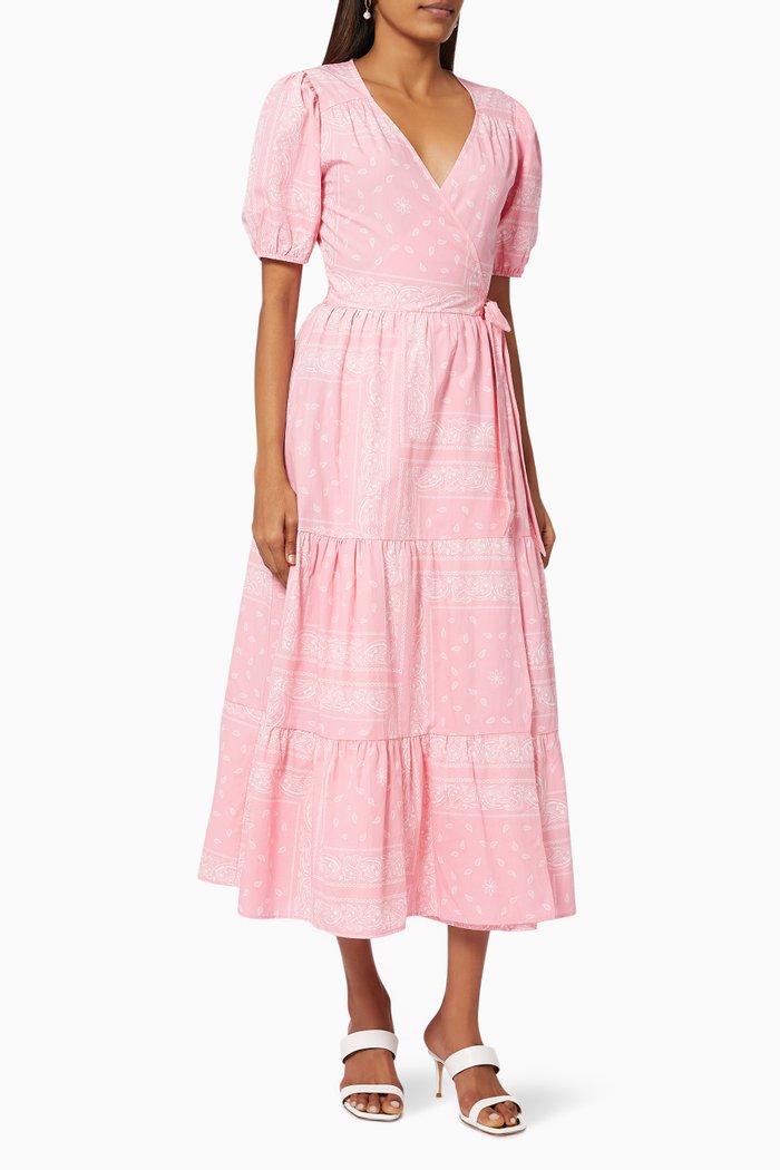 Bandana Wrap Dress in Cotton, Pink