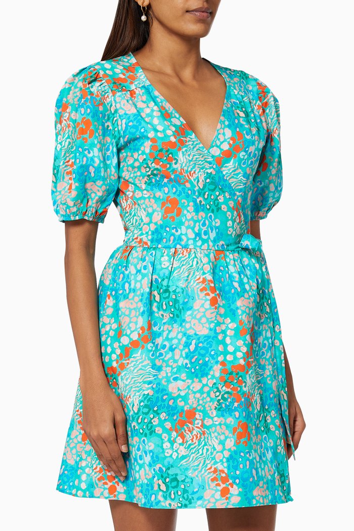 

Zsa Zsa Rainbow Animal Wrap Dress in Polyester, Blue