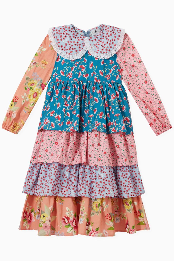 

Eloise Tiered Dress in Poplin, Multicolour