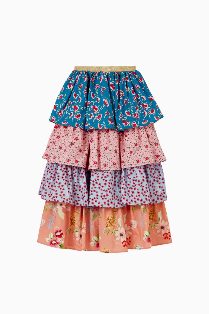 

Clementine Tiered Skirt in Cotton Poplin, Multicolour