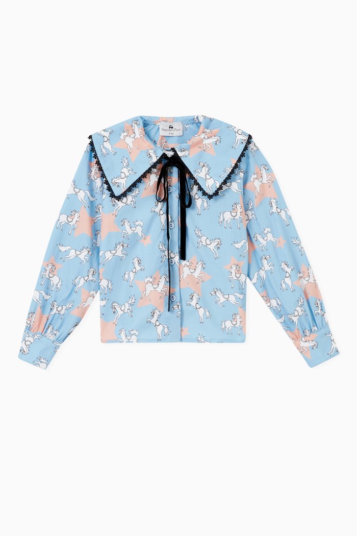 Mary-Anne Top in Cotton Poplin, Blue