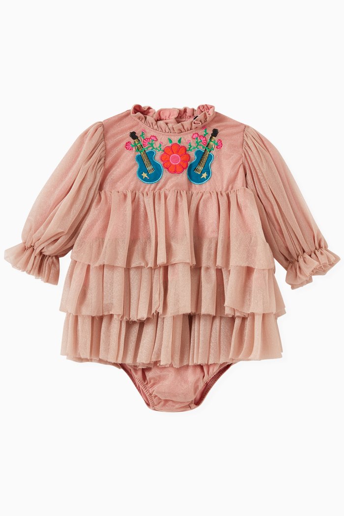 Goldie Dress & Bloomers in Glitter Tulle, Gold
