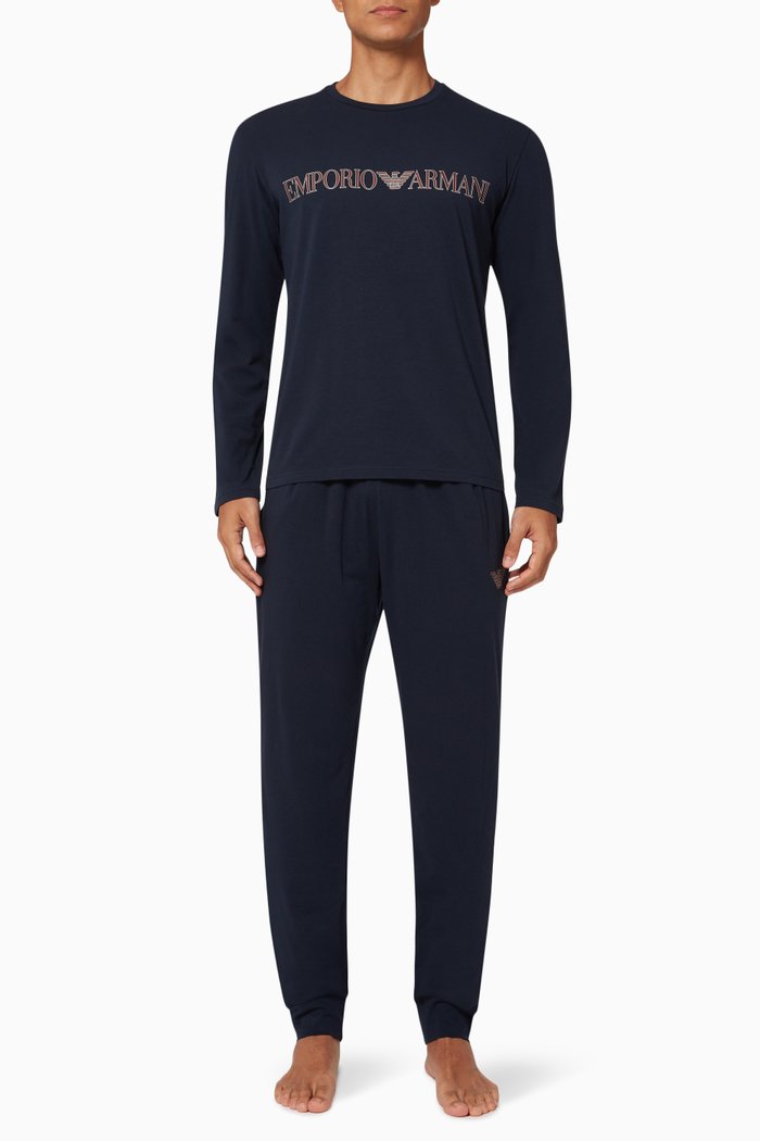 

166 Megalogo Pyjama Set in Jersey, Blue