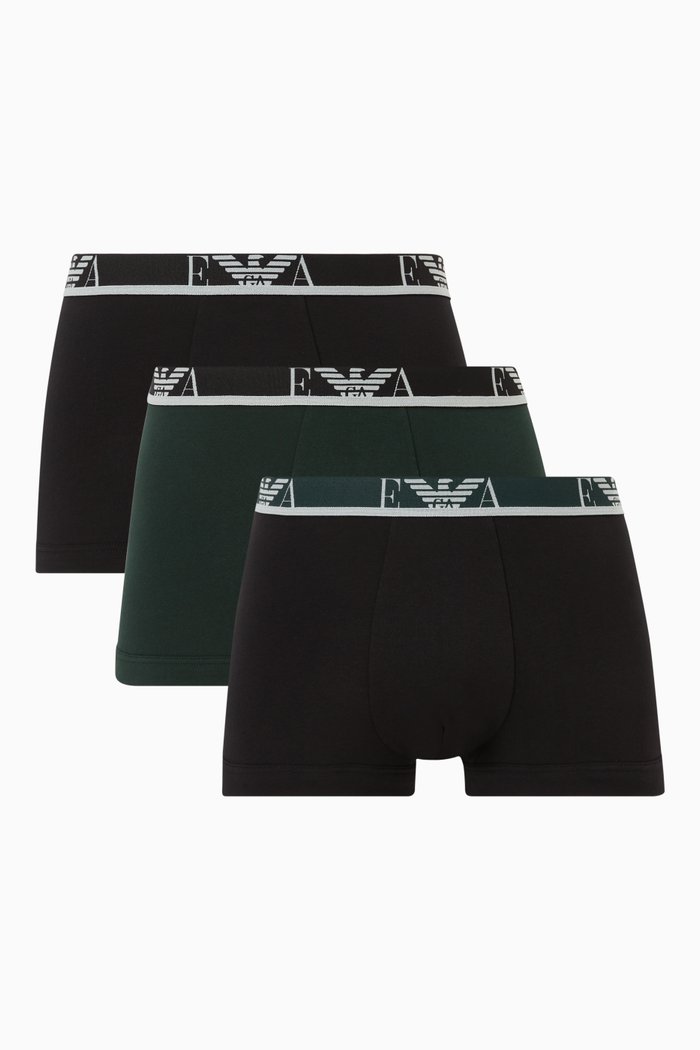 

EA Monogram Boxer Briefs in Cotton Jersey, Set of 3, Black