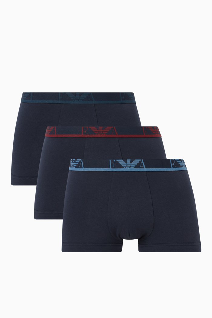 

EA Monogram Boxer Briefs in Cotton Jersey, Set of 3, Blue