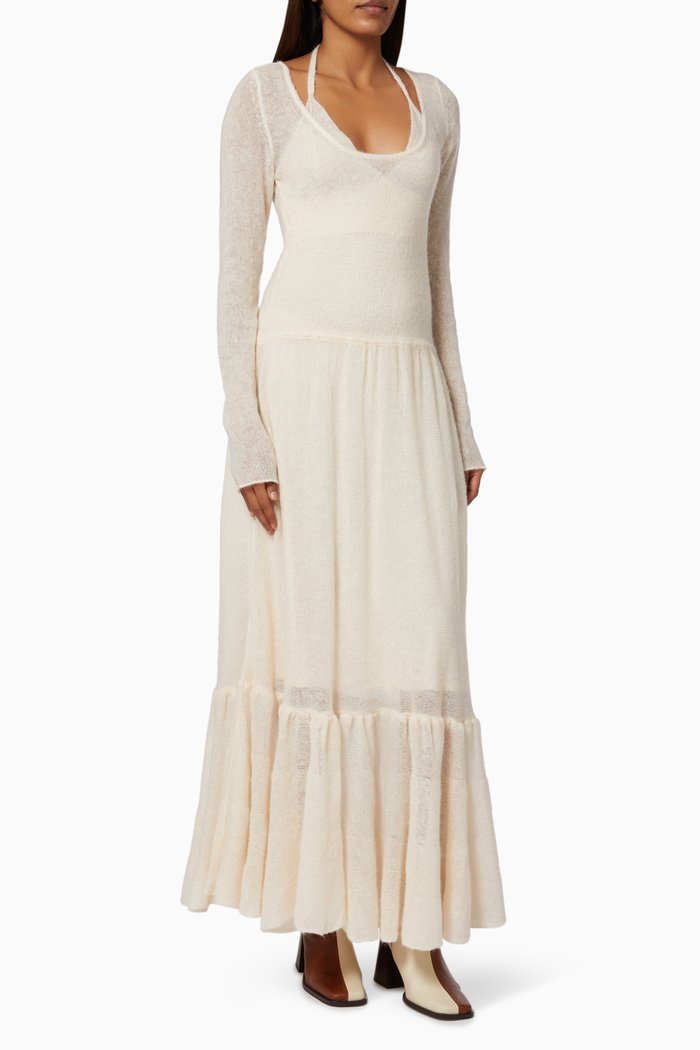

Alessia Maxi Dress in Sheer Alpaca Wool, Neutral