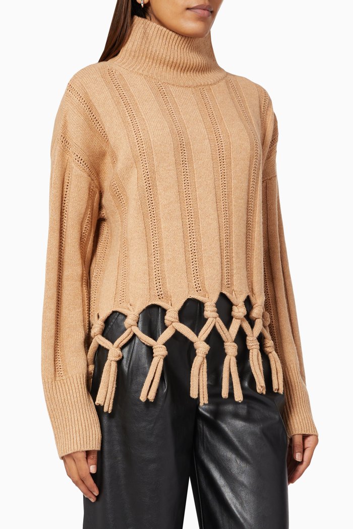 

Josephine Tassel Turtleneck in Wool Blend, Brown