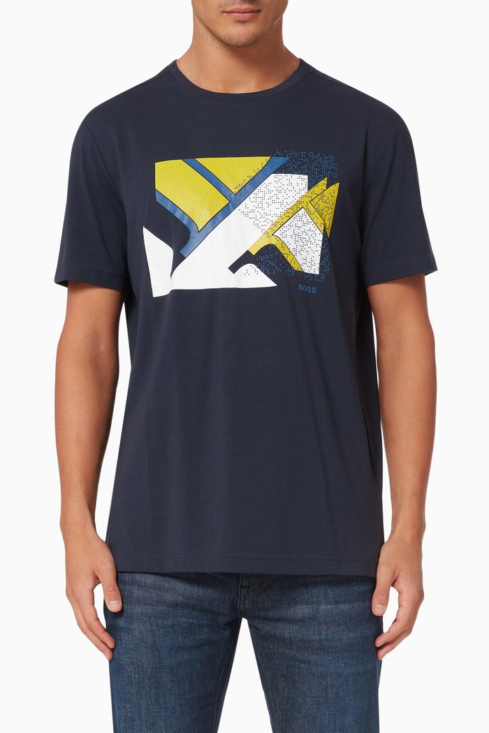 Graphic Logo Print T-shirt in Cotton, Blue