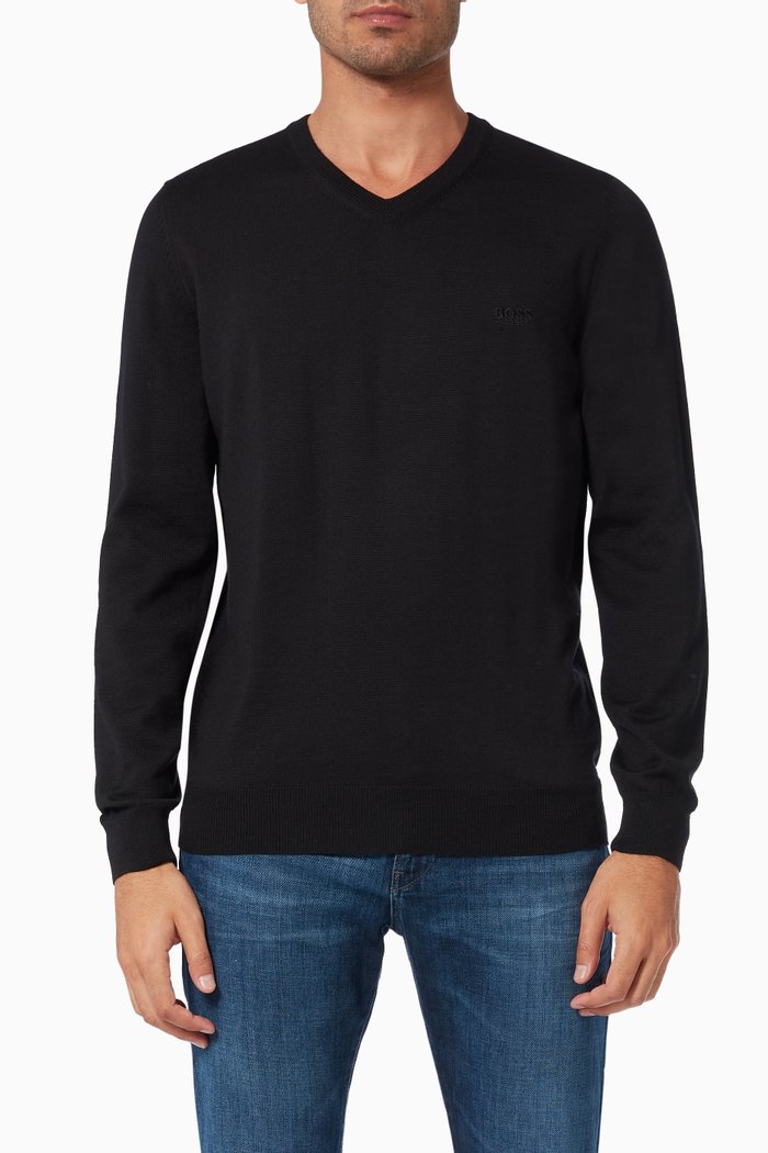 

Tonal Embroidered Logo Sweater in Cotton, Black
