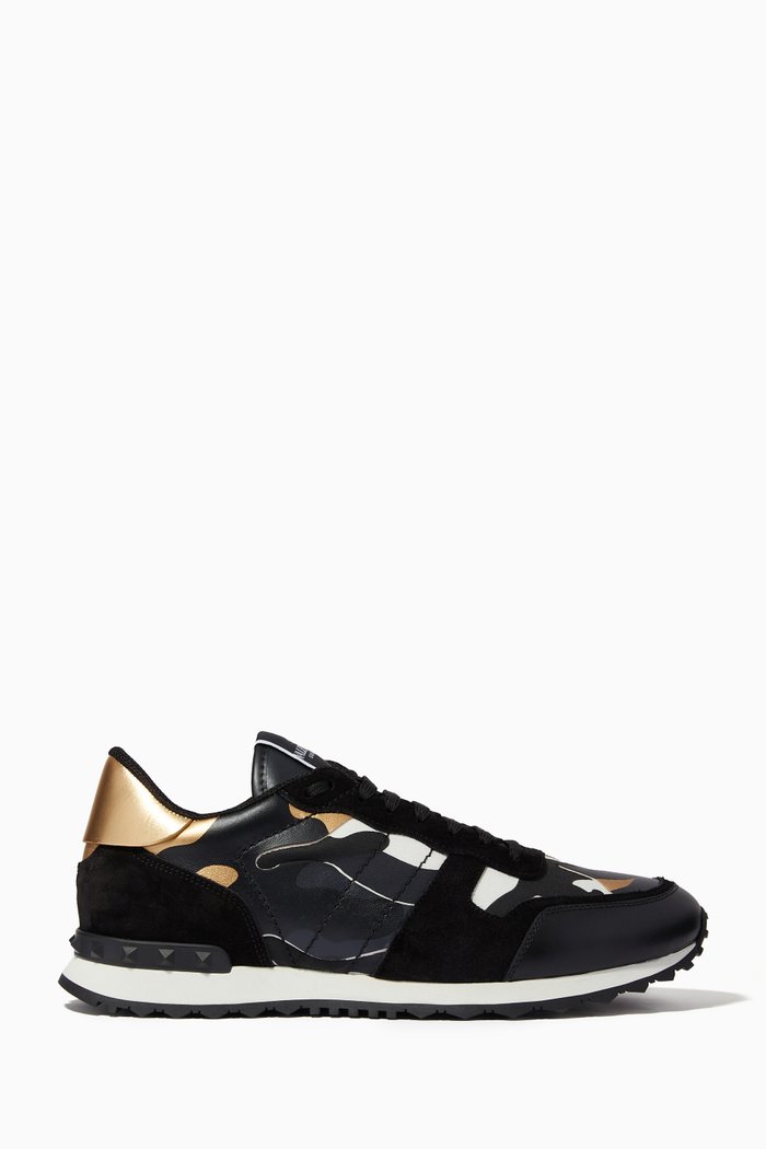 

Valentino Garavani Camouflage Rockrunner Sneakers in Mixed Leather, Multicolour