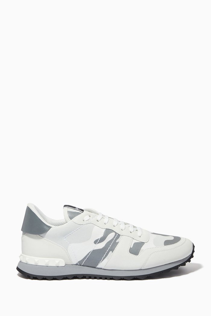 

Valentino Garavani Camouflage Rockrunner Sneakers in Mixed Leather, White