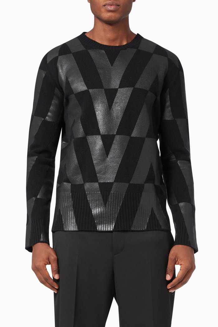 

Macro Optical Valentino Print Sweater in Wool, Black