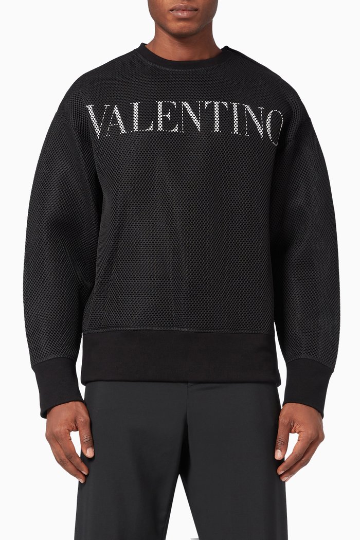 

Oversized Sweatshirt with Valentino Print in Mesh, Black
