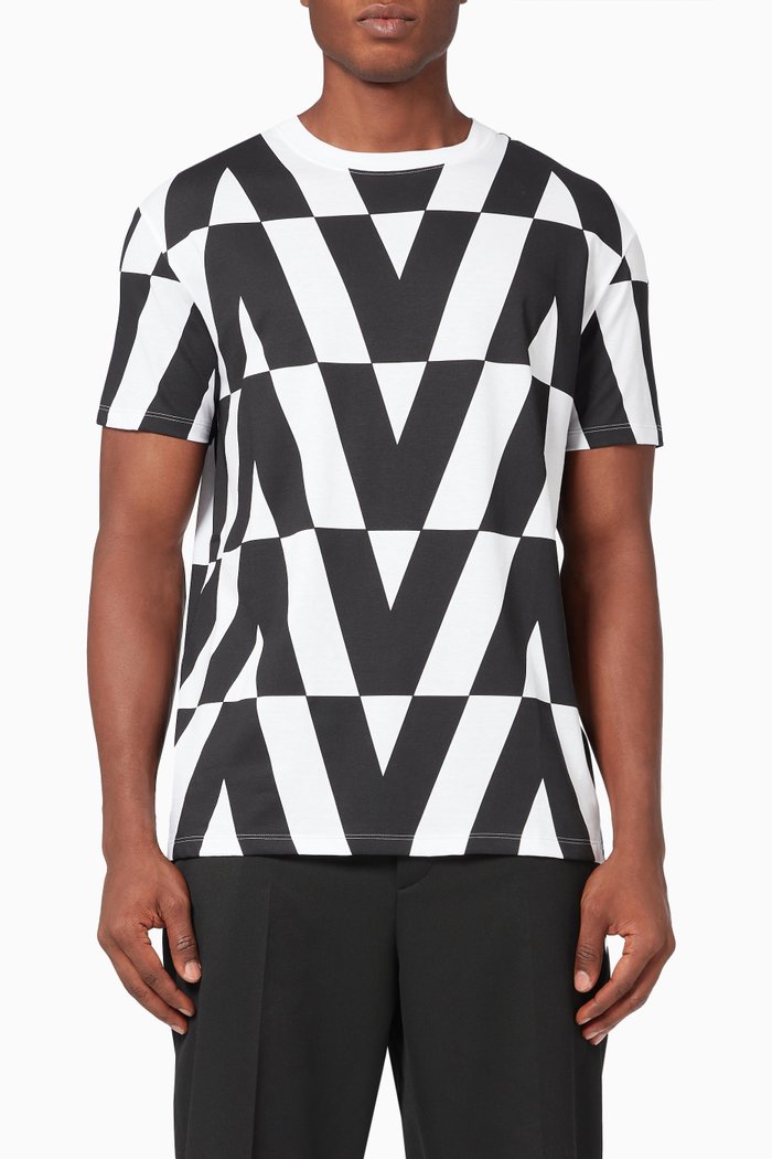

Macro Optical Valentino Print T-shirt in Cotton Jersey, Black