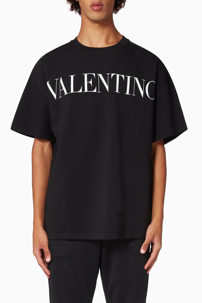 Oversized T-shirt with Valentino Print in Cotton Jersey, Black