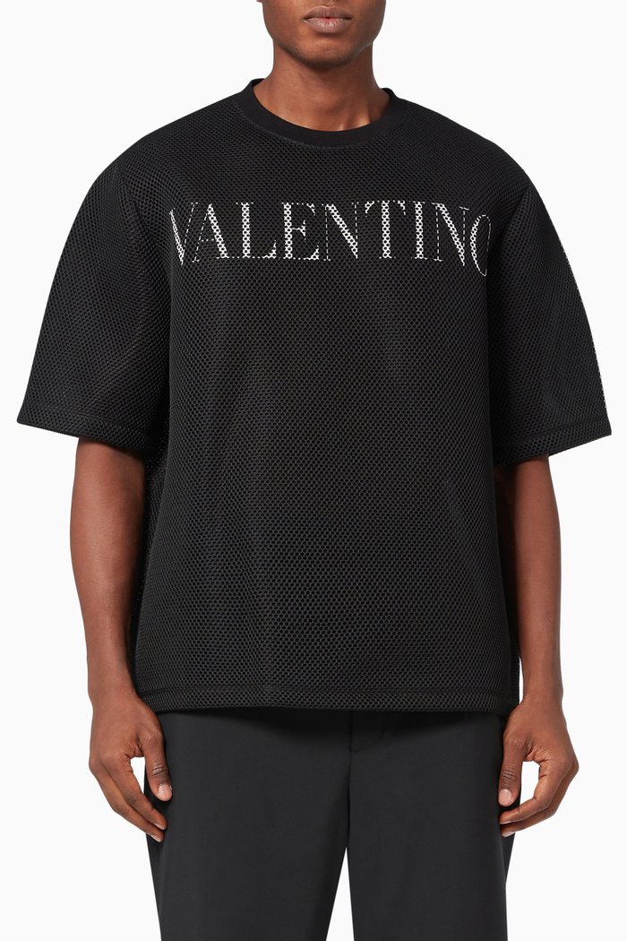 

Oversized T-shirt with Valentino Print in Mesh, Black
