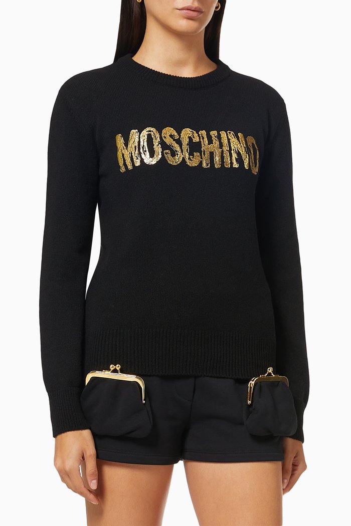 

3D Logo Print Sweater in Cashmere, Black