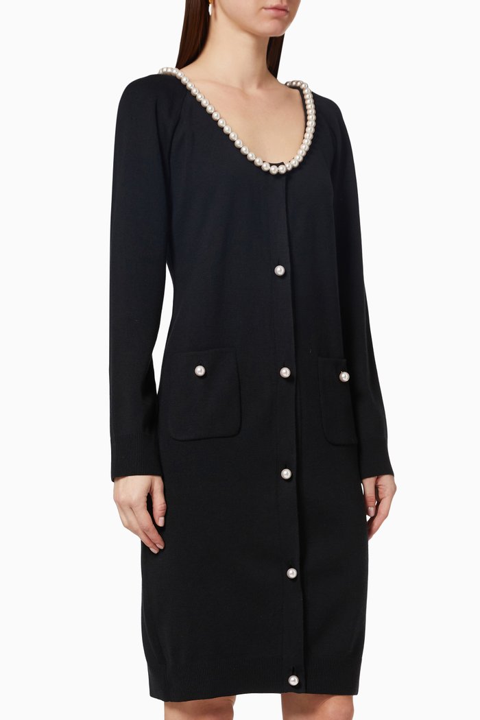 

Pearl Embellishment Dress in Cotton, Black