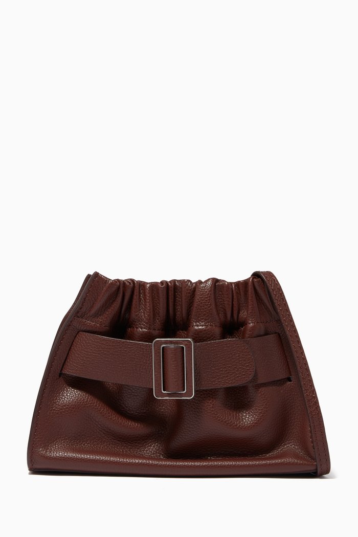 

Square Scrunchy Soft Shoulder Bag in Grain Calfskin, Brown