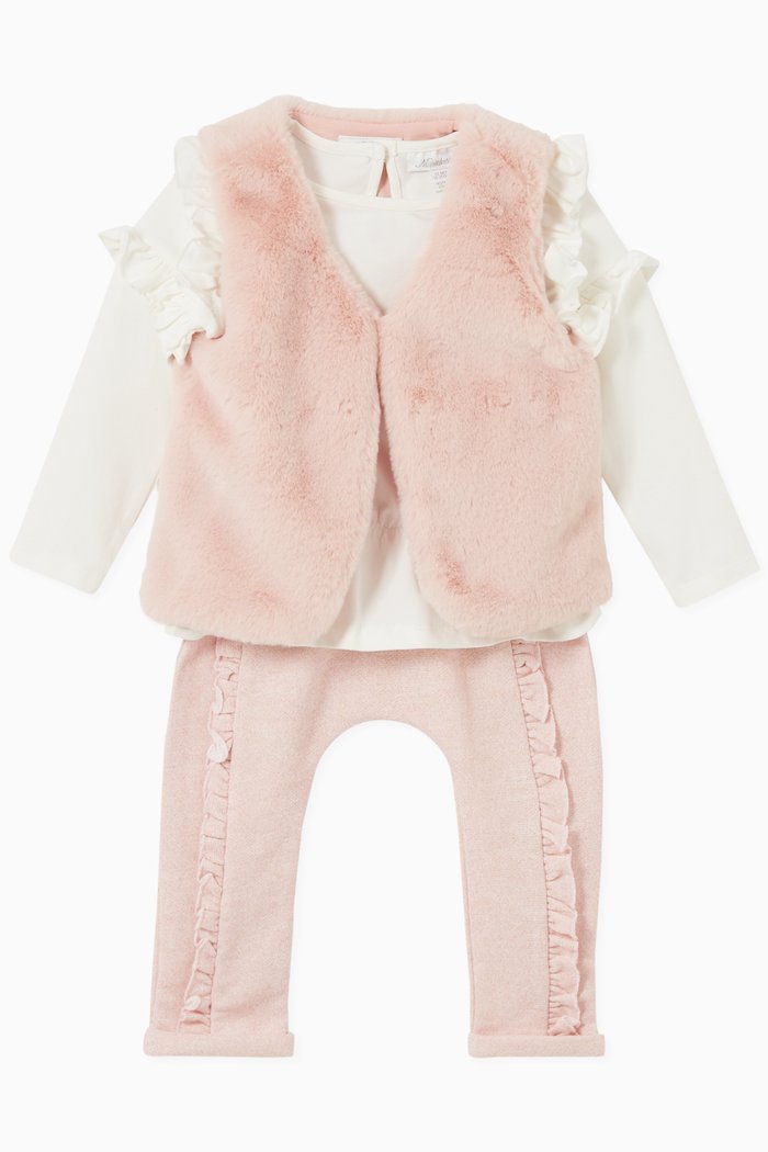 

Peplum Top, Pants & Vest in Faux Fur Set, Pink