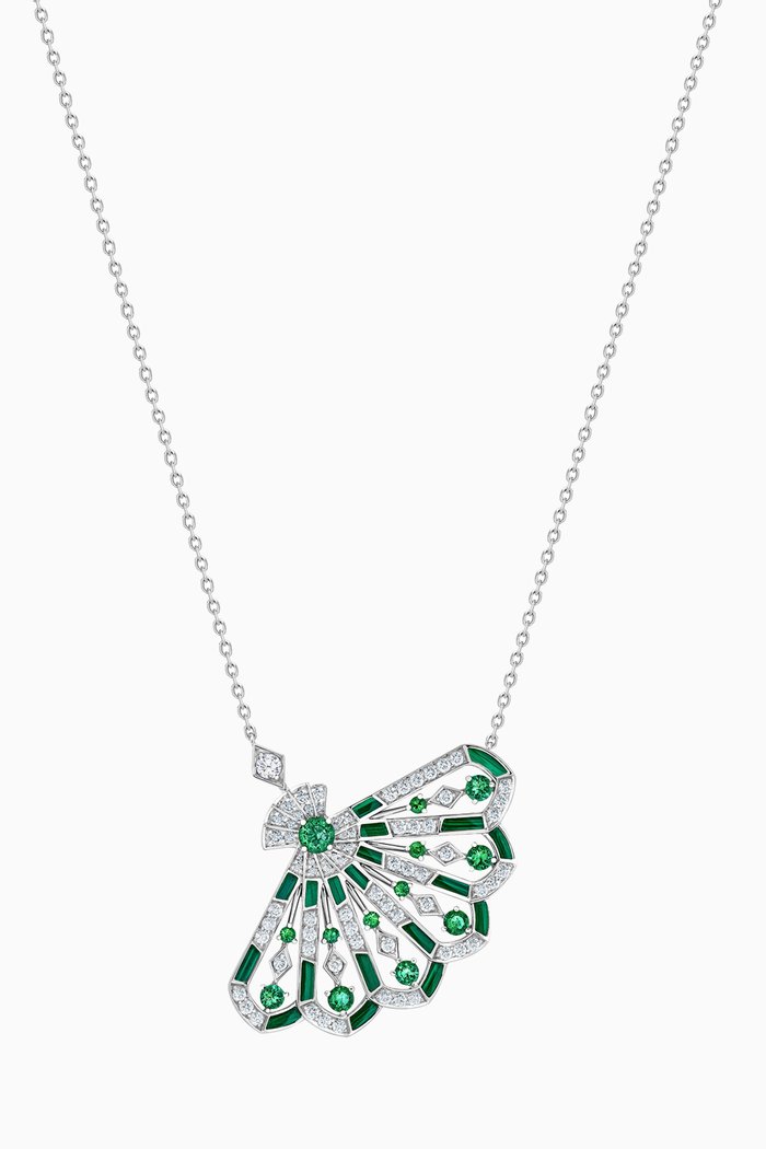 

Fanfare Symphony Malachite & Emerald Openwork Pendant with Diamonds in 18kt White Gold, Green