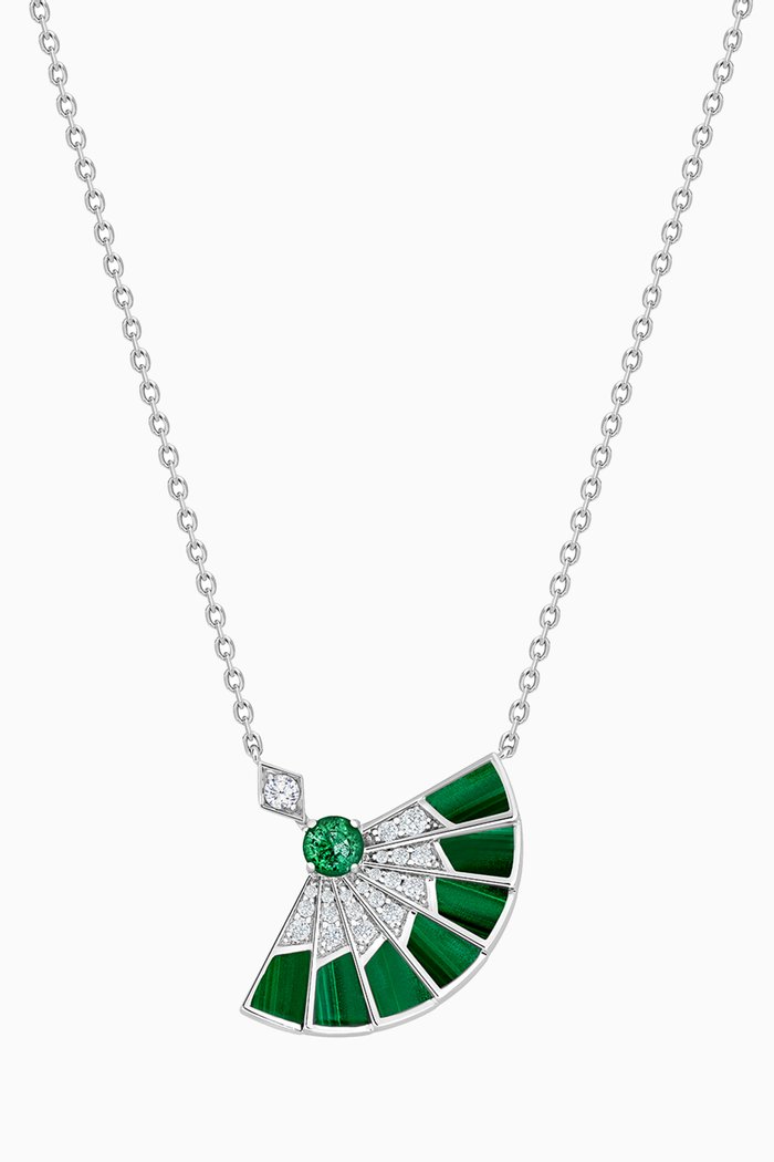 

Fanfare Symphony Malachite & Emerald Pendant Necklace with Diamonds in 18kt White Gold, Green