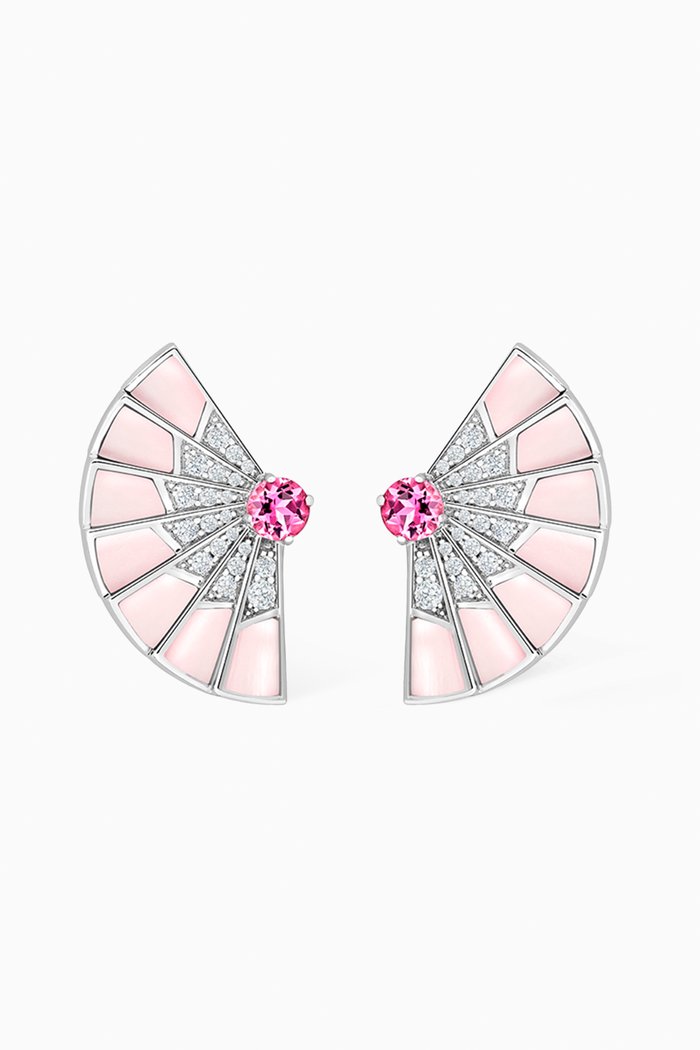 

Fanfare Symphony Pink Opal & Sapphire Earrings with Diamonds in 18kt White Gold