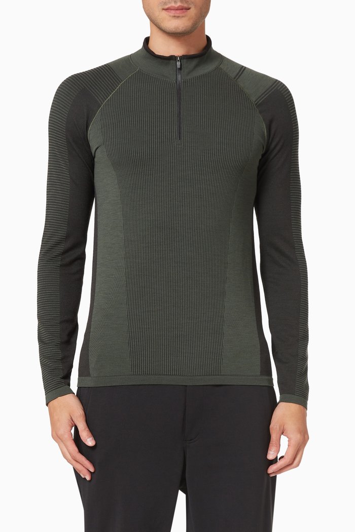 

Classic Half-Zip Top in Wool-blend Knit, Green