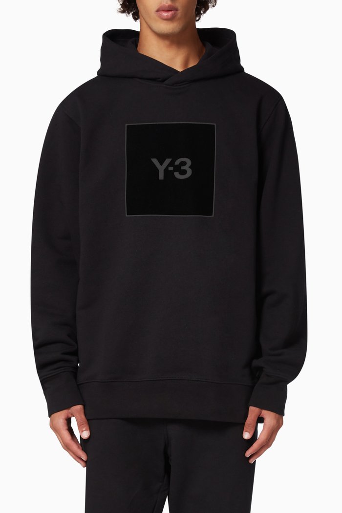 Square Logo Hoodie in French Terry, Black