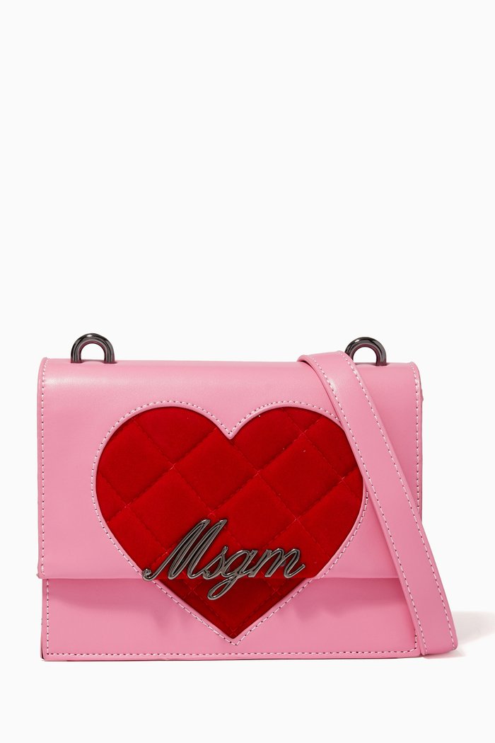 

Contrast Quilted Heart Logo Bag, Pink