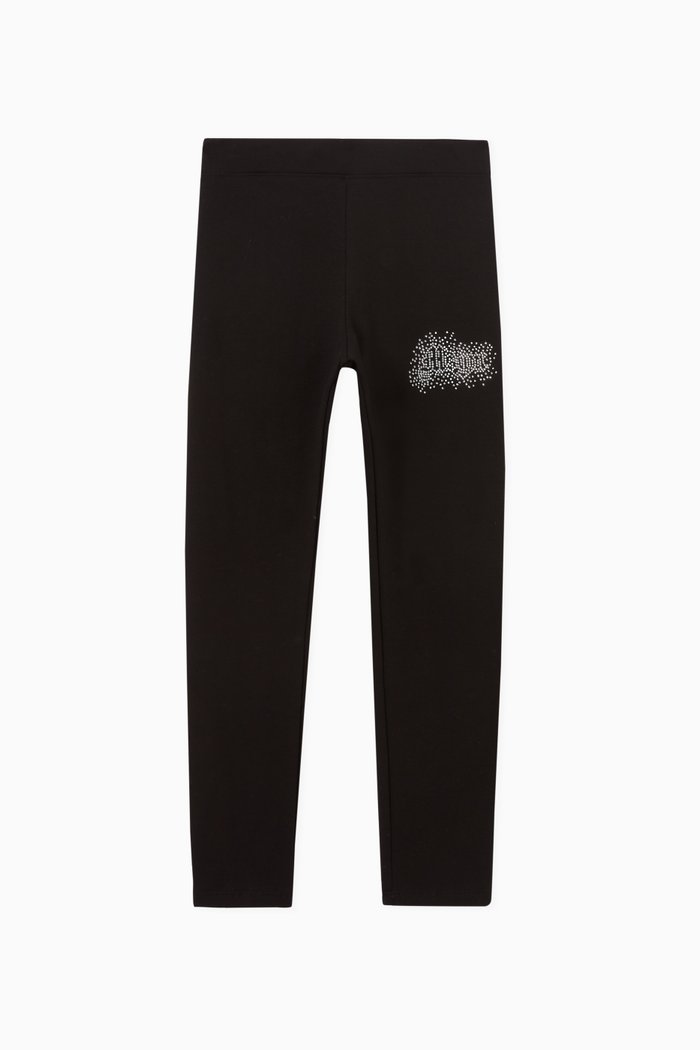

Embellished Crystal Logo Leggings in Stretch Jersey, Black