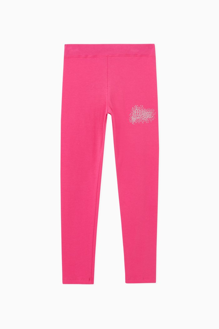 

Embellished Crystal Logo Leggings in Stretch Jersey, Pink