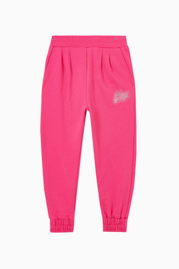 

Embellished Crystal Logo Sweatpants in Cotton, Pink