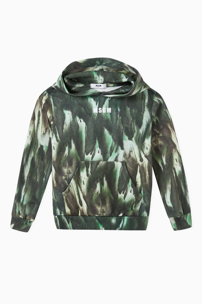 

All-over Abstract Print Logo Hoodie in Cotton, Multicolour