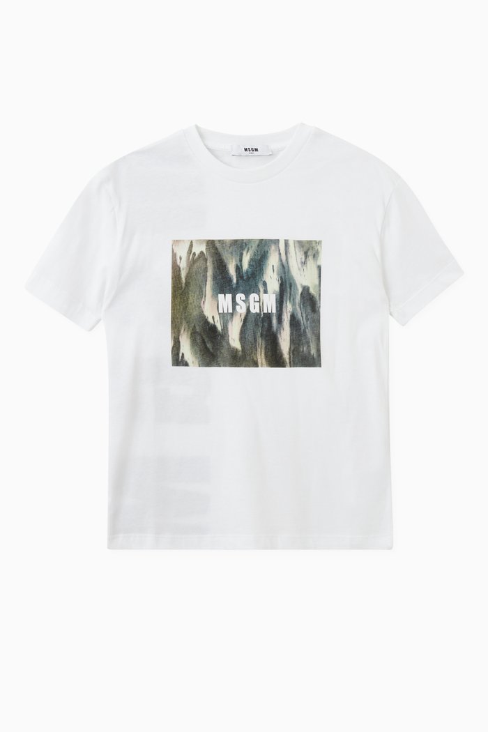 

Graphic Patch Logo Print T-shirt in Jersey, White