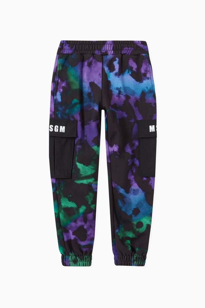 

All-over Abstract Print Sweatpants in Cotton Fleece, Multicolour