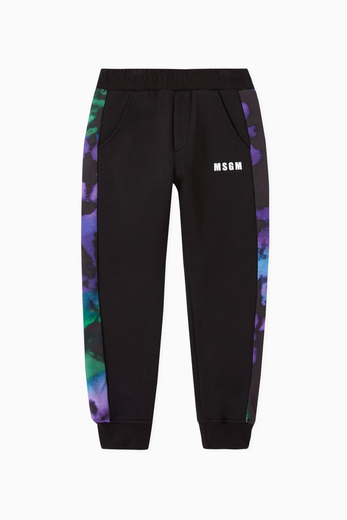 

Abstract Side Print Logo Sweatpants in Cotton Fleece, Black