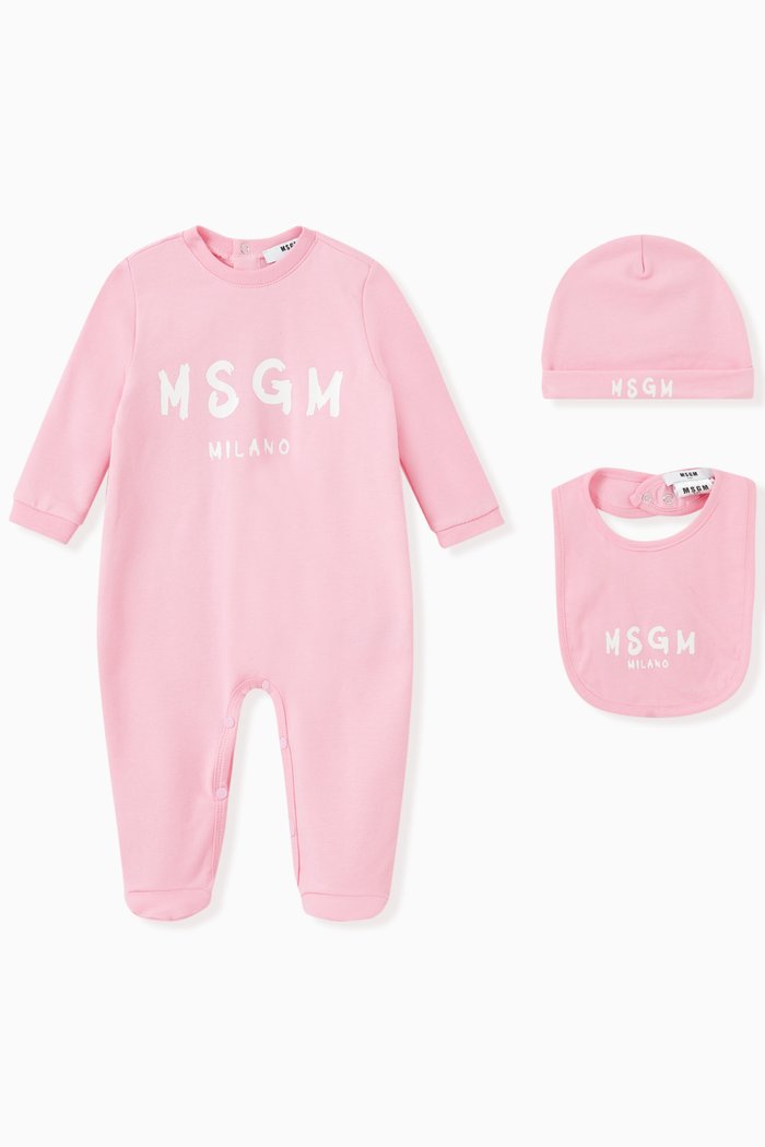

Logo Pyjama & Hat Set in Stretch Cotton, Pink