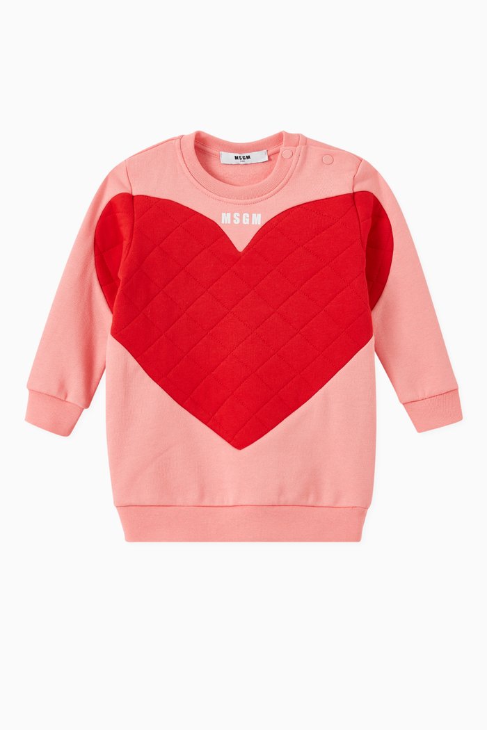 

Contrast Quilted Heart Logo Sweatshirt Dress in Cotton, Pink