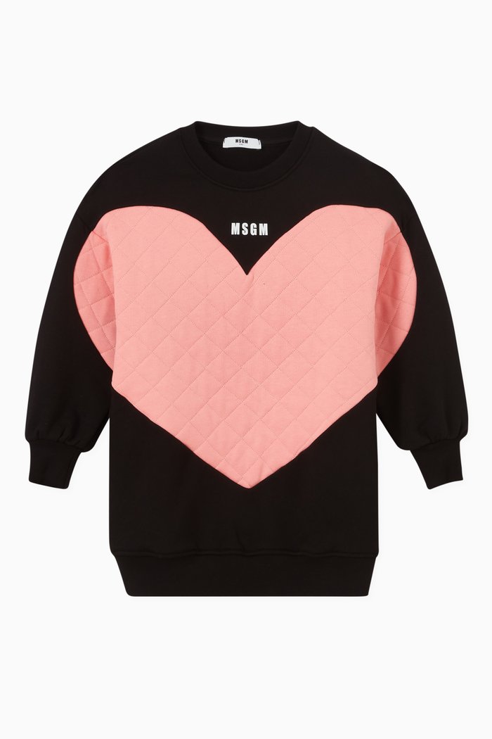 

Contrast Quilted Heart Logo Sweatshirt Dress in Cotton, Black