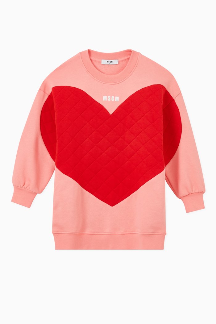 

Contrast Quilted Heart Logo Sweatshirt Dress in Cotton, Pink