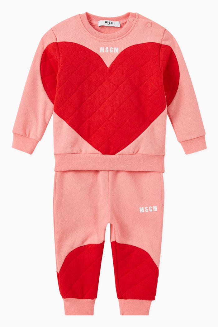

Contrast Quilted Heart Logo Tracksuit Set, Pink
