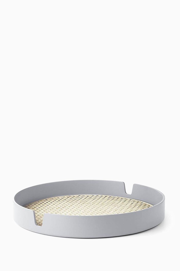 

Salon Tray with Rattan Weave, Grey