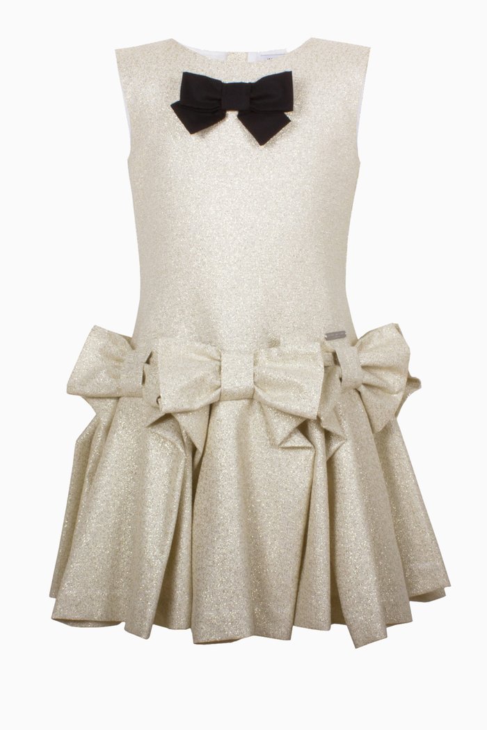 

Draped Bow Dress in Jersey, Gold