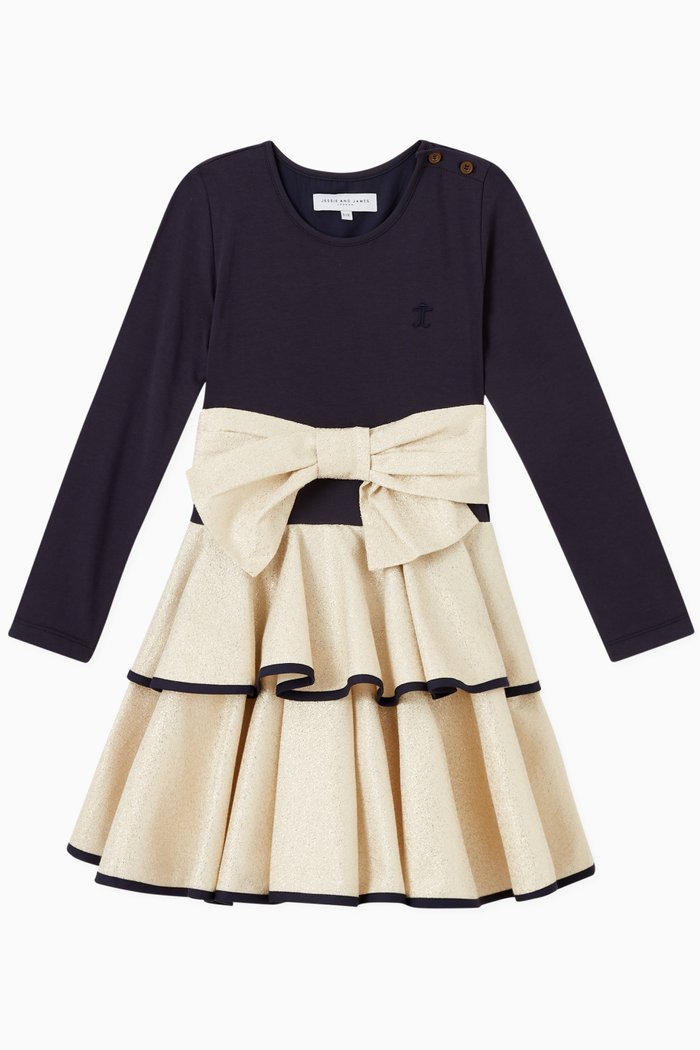 

Circle Frill Dress in Stretch Cotton, Blue