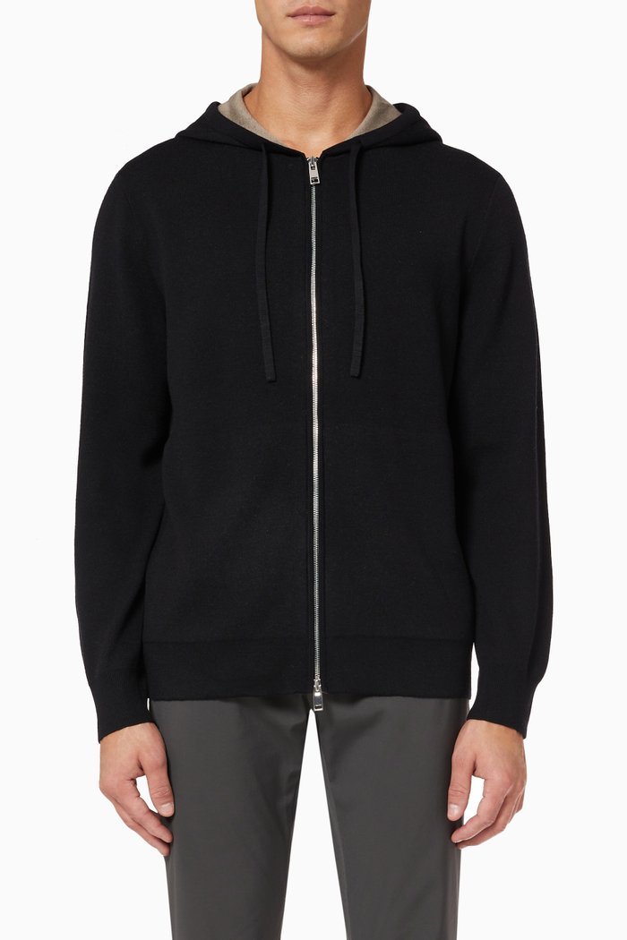 

Arnaud Zip Hoodie in Merino Wool Knit, Black