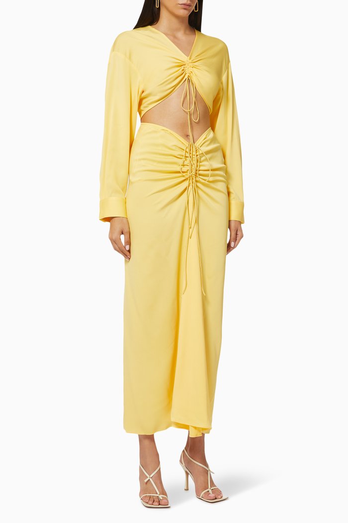 

Ruched Disconnect Shirt Dress in Viscose, Yellow