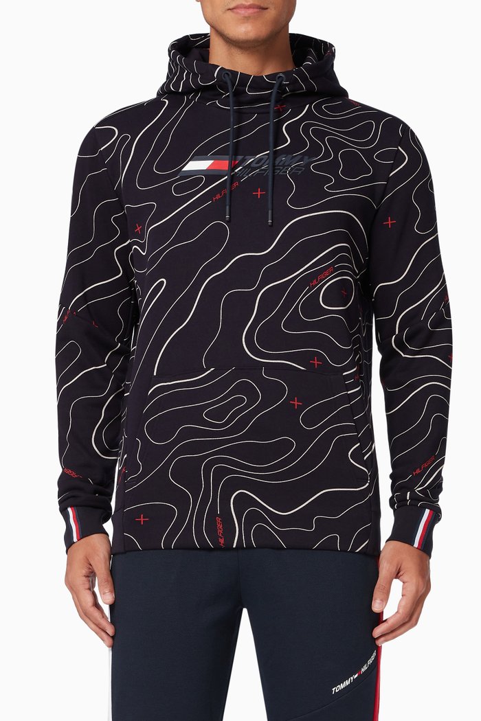 

Cool Flex Map Hoodie in Cotton-blend Fleece, Blue
