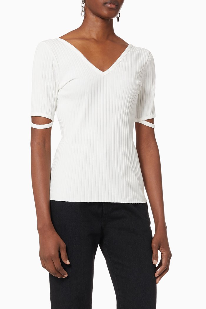 

Split Sleeve Top in Rib Knit, White